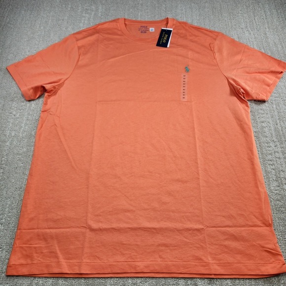 Polo Ralph Lauren Shirt Men XLT NEW Jersey Crewneck T Shirt Orange Green Pony - Picture 2 of 11